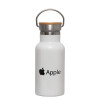Metallic thermos (Stainless steel) White with wooden lid (bamboo), double-walled, 350ml
