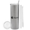 Tumbler stainless steel Silver 600ml, with metal straw & cleaning brush