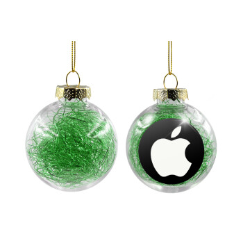 apple, Transparent Christmas tree ball ornament with green filling 8cm