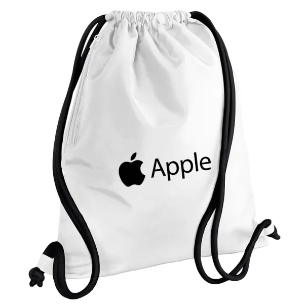 apple — Τσάντα πλάτης πουγκί GYMBAG λευκή, με τσέπη (40x48cm) & χονδρά κορδόνια