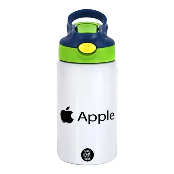 apple, Παιδικό παγούρι θερμό, ανοξείδωτο, με καλαμάκι ασφαλείας, πράσινο/μπλε (350ml)