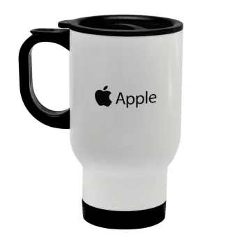 apple, Κούπα ταξιδιού ανοξείδωτη με καπάκι, διπλού τοιχώματος (θερμό) λευκή 450ml