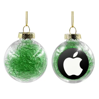 apple, Transparent Christmas tree ball ornament with green filling 8cm