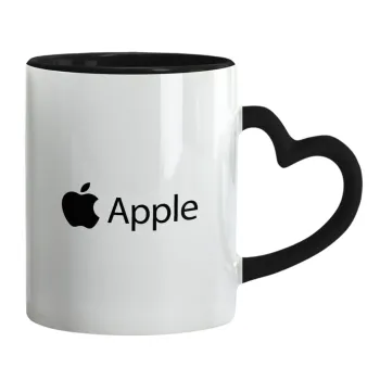 apple, Κούπα καρδιά χερούλι μαύρη, κεραμική, 330ml