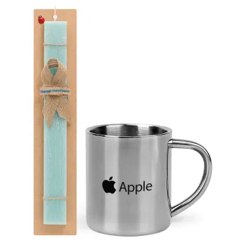 apple, Easter Set, metallic thermal cup (300ml) & aromatic flat Easter candle (30cm) (TURQUOISE)