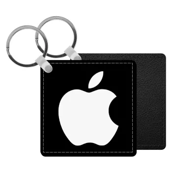 apple, Μπρελόκ Δερματίνη, τετράγωνο ΜΑΥΡΟ (5x5cm)