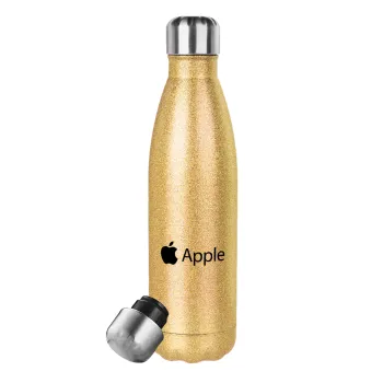 apple, Glitter gold stainless steel thermos bottle, double-walled, 500ml