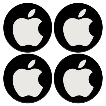 apple, ΣΕΤ 4 Σουβέρ ξύλινα στρογγυλά (9cm)