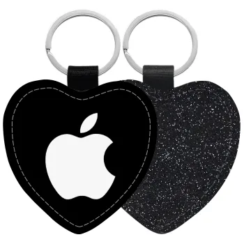 apple, Μπρελόκ PU δερμάτινο glitter καρδιά ΜΑΥΡΟ