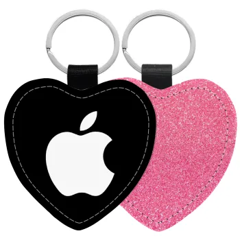 apple, Μπρελόκ PU δερμάτινο glitter καρδιά ΡΟΖ