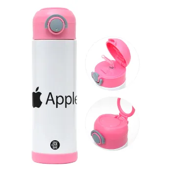 apple, Παιδικό παγούρι θερμό, ανοξείδωτο, με καλαμάκι ασφαλείας, ΡΟΖ (500ml)