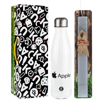 apple, Easter candle, metallic white thermos bottle (500ml) & aromatic flat candle (30cm) (GRAY)