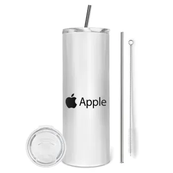 apple, Tumbler ποτήρι θερμό από ανοξείδωτο ατσάλι 600ml, με μεταλλικό καλαμάκι & βούρτσα καθαρισμού