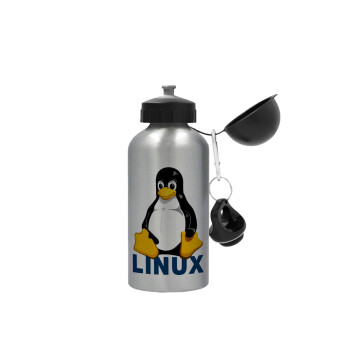 Linux, Μεταλλικό παγούρι νερού, Ασημένιο, αλουμινίου 500ml