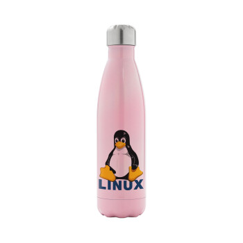 Linux, Μεταλλικό παγούρι θερμός Ροζ Ιριδίζον (Stainless steel), διπλού τοιχώματος, 500ml