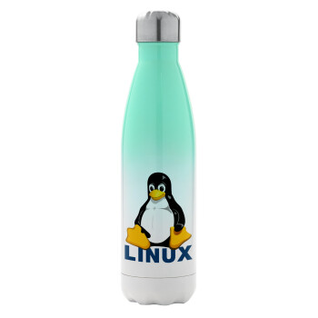 Linux, Μεταλλικό παγούρι θερμός Πράσινο/Λευκό (Stainless steel), διπλού τοιχώματος, 500ml