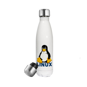 Linux, Μεταλλικό παγούρι θερμός Λευκό (Stainless steel), διπλού τοιχώματος, 500ml