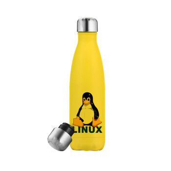 Linux, Μεταλλικό παγούρι θερμός Κίτρινος (Stainless steel), διπλού τοιχώματος, 500ml