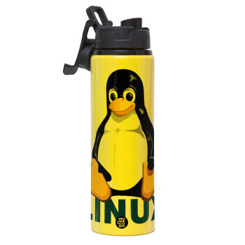 Linux, Metallic water bottle with safety lid, 850ml aluminum
