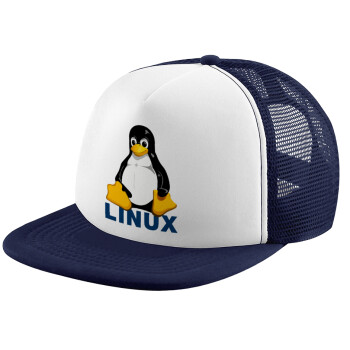 Linux, Καπέλο παιδικό Soft Trucker με Δίχτυ ΜΠΛΕ ΣΚΟΥΡΟ/ΛΕΥΚΟ (POLYESTER, ΠΑΙΔΙΚΟ, ONE SIZE)