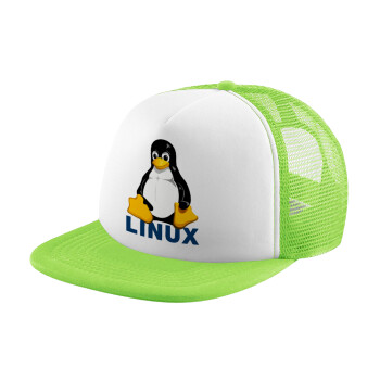 Linux, Καπέλο παιδικό Soft Trucker με Δίχτυ ΠΡΑΣΙΝΟ/ΛΕΥΚΟ (POLYESTER, ΠΑΙΔΙΚΟ, ONE SIZE)