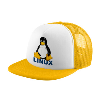 Linux, Καπέλο παιδικό Soft Trucker με Δίχτυ ΚΙΤΡΙΝΟ/ΛΕΥΚΟ (POLYESTER, ΠΑΙΔΙΚΟ, ONE SIZE)