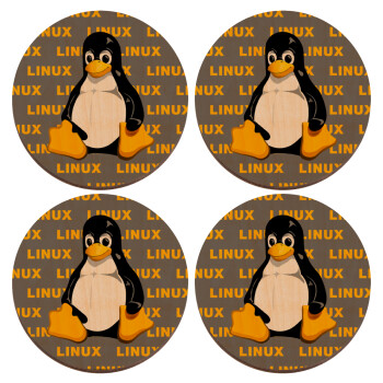 Linux, ΣΕΤ x4 Σουβέρ ξύλινα στρογγυλά plywood (9cm)