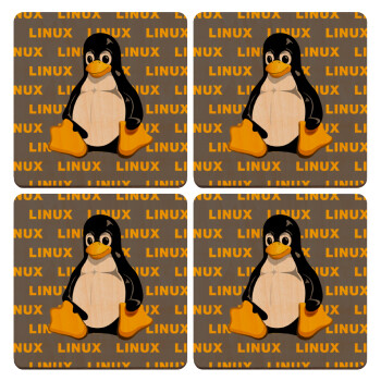 Linux, ΣΕΤ x4 Σουβέρ ξύλινα τετράγωνα plywood (9cm)