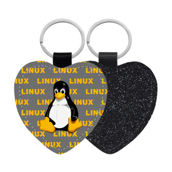 Linux, Μπρελόκ PU δερμάτινο glitter καρδιά ΜΑΥΡΟ