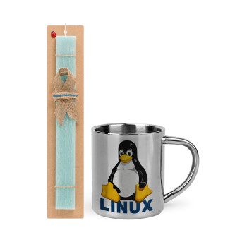 Linux, Πασχαλινό Σετ, μεταλλική κούπα θερμό (300ml) & πασχαλινή λαμπάδα αρωματική πλακέ (30cm) (ΤΙΡΚΟΥΑΖ)