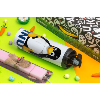 Linux, Easter candle,Travel Tumbler 2 Lids, with metal straw & cleaning brush & aromatic flat candle (30cm) (PINK)