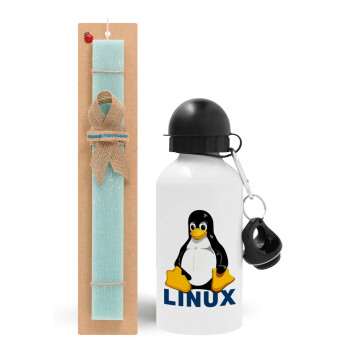 Linux, Easter Set, metallic aluminum water bottle (500ml) & scented flat candle (30cm) (TURQUOISE)