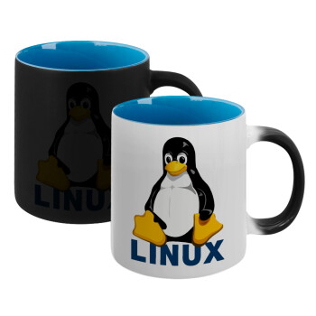 Linux, Κούπα Μαγική εσωτερικό μπλε, κεραμική 330ml που αλλάζει χρώμα με το ζεστό ρόφημα (1 τεμάχιο)