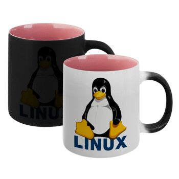 Linux, Κούπα Μαγική εσωτερικό ΡΟΖ, κεραμική 330ml που αλλάζει χρώμα με το ζεστό ρόφημα (1 τεμάχιο)