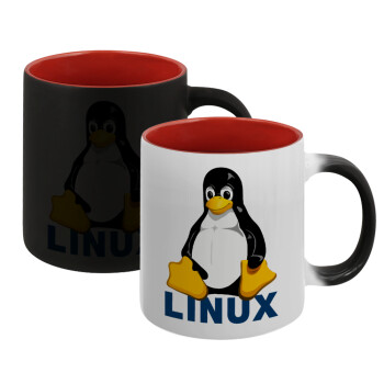 Linux, Κούπα Μαγική εσωτερικό κόκκινο, κεραμική, 330ml που αλλάζει χρώμα με το ζεστό ρόφημα (1 τεμάχιο)