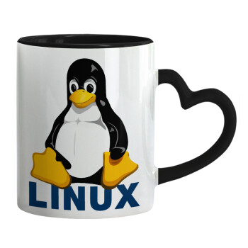 Linux, Κούπα καρδιά χερούλι μαύρη, κεραμική, 330ml