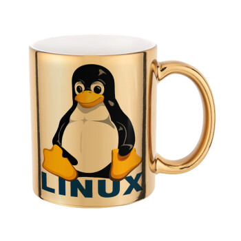 Linux, Mug ceramic, gold mirror, 330ml