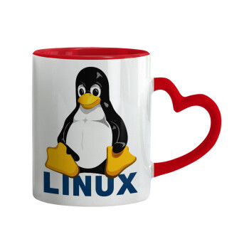 Linux, Κούπα καρδιά χερούλι κόκκινη, κεραμική, 330ml