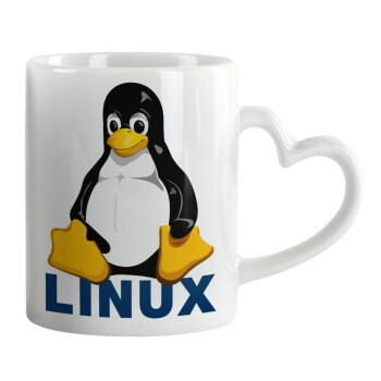 Linux, Κούπα καρδιά χερούλι λευκή, κεραμική, 330ml