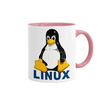 Linux, Κούπα χρωματιστή ροζ, κεραμική, 330ml