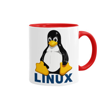 Linux, Κούπα χρωματιστή κόκκινη, κεραμική, 330ml