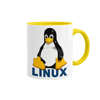 Linux, Κούπα χρωματιστή κίτρινη, κεραμική, 330ml