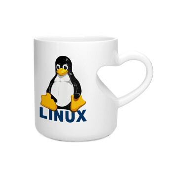 Linux, Κούπα καρδιά λευκή, κεραμική, 330ml