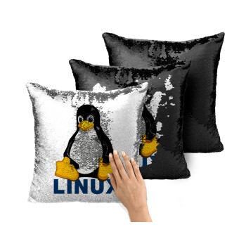 Linux, Μαξιλάρι καναπέ Μαγικό Μαύρο με πούλιες 40x40cm περιέχεται το γέμισμα