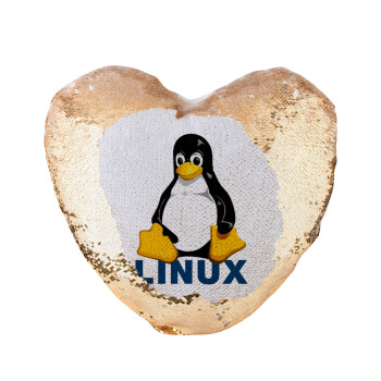 Linux, Μαξιλάρι καναπέ καρδιά Μαγικό Χρυσό με πούλιες 40x40cm περιέχεται το  γέμισμα