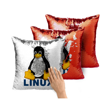 Linux, Μαξιλάρι καναπέ Μαγικό Κόκκινο με πούλιες 40x40cm περιέχεται το γέμισμα