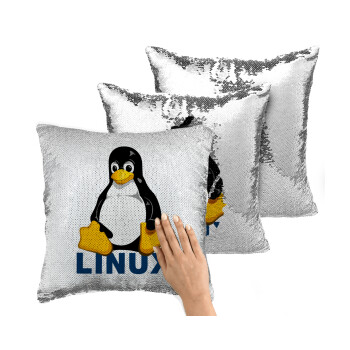 Linux, Μαξιλάρι καναπέ Μαγικό Ασημένιο με πούλιες 40x40cm περιέχεται το γέμισμα