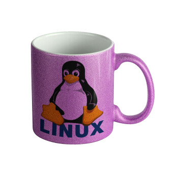 Linux, Κούπα Μωβ Glitter που γυαλίζει, κεραμική, 330ml