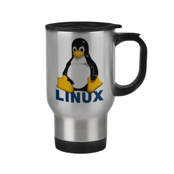 Linux, Κούπα ταξιδιού ανοξείδωτη με καπάκι, διπλού τοιχώματος (θερμό) 450ml