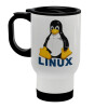 Linux, Κούπα ταξιδιού ανοξείδωτη με καπάκι, διπλού τοιχώματος (θερμό) λευκή 450ml